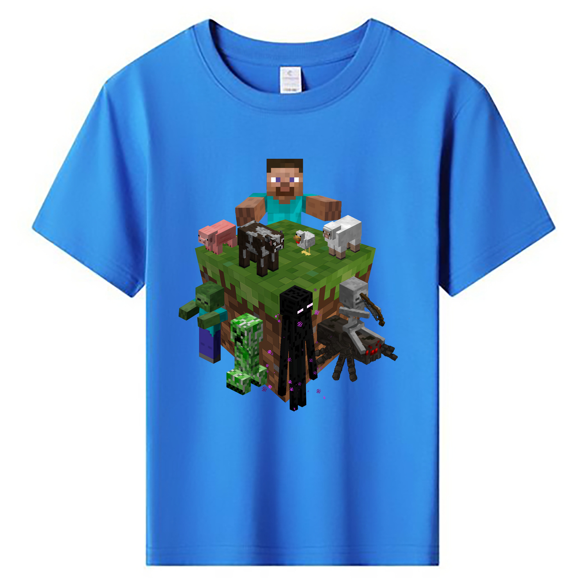 （画像用） マインクラフト ブロックの世界 Minecraft MC Block world 綿100％キッズTシャツ（フロントプリント）